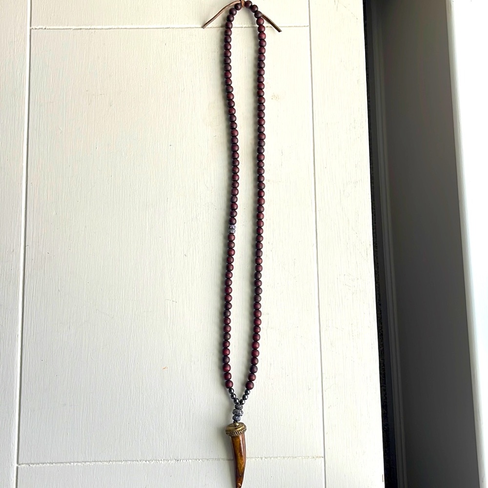Long Boho Beads Saber Tooth Necklace